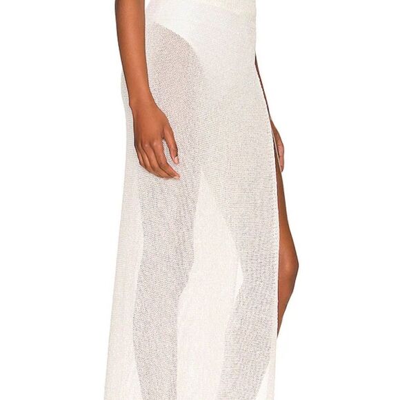 NWT Superdown Keva Maxi Skirt white metallic knit high slit sheer swim Revolve M - Picture 3 of 11